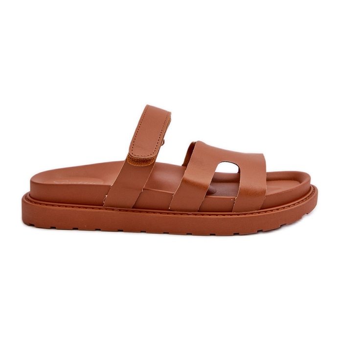 Eco Leather Women's Velcro Flip-Flops Camel Silaka brown