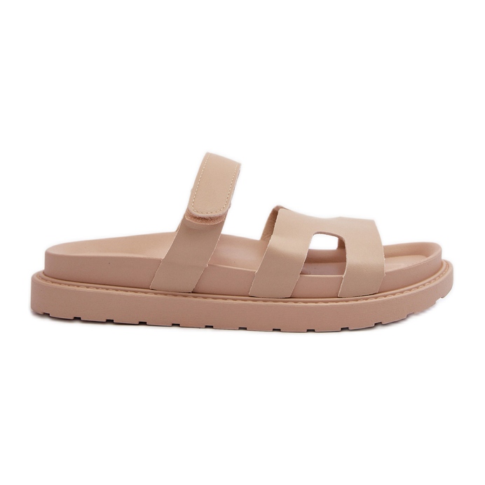 Eco Leather Women's Velcro Flip-Flops Light Beige Silaka