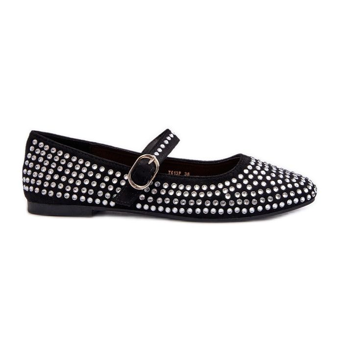 Eco Suede Ballerinas Decorated with Rhinestones Black Tinara