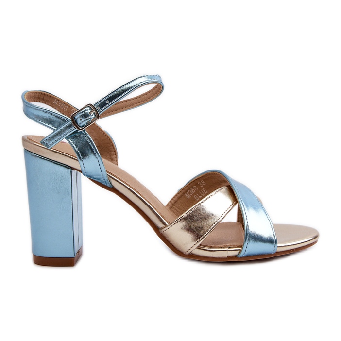 Eco Leather Sandals With Block Heels Blue-Gold Abilica