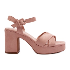 Women's Sandals Made of Eco Suede on a Heel and Platform Pink Sakane