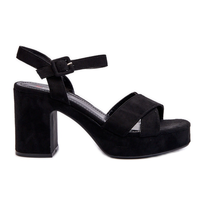 Women's Sandals Made of Eco Suede on a Heel and Platform Black Sakane