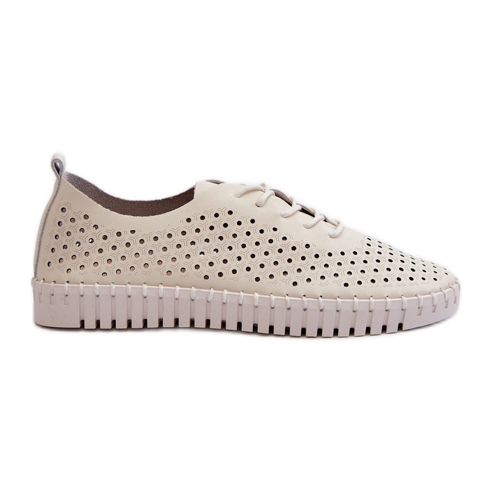 Leather Women's Sneakers With Openwork Pattern Beige Ilvima