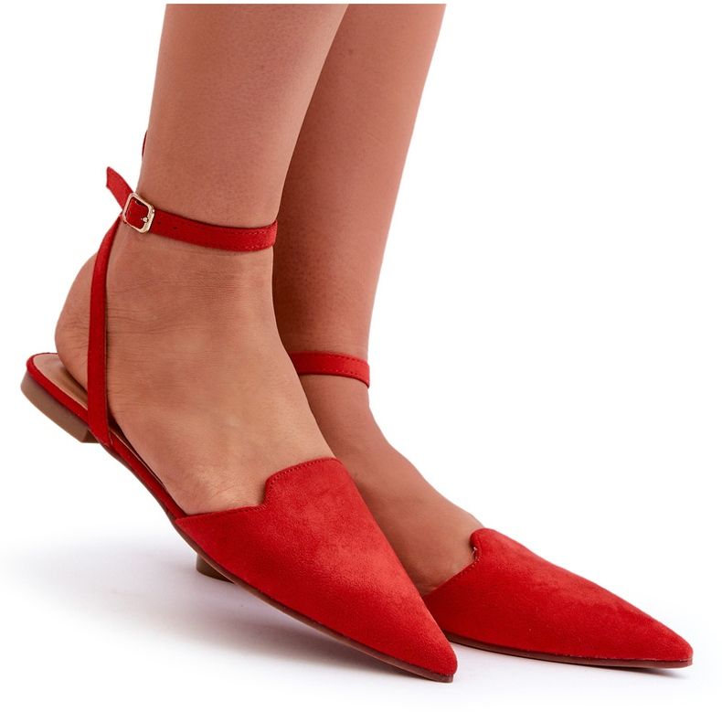Laced Eco Suede Ballerinas With Pointed Toes Red Ellesara