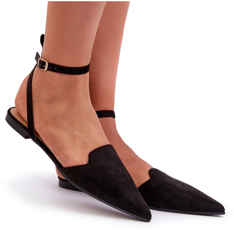 Laced Eco Suede Ballerinas With Pointed Toes Black Ellesara