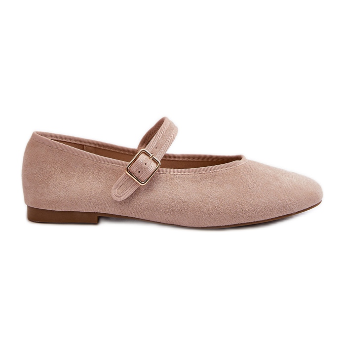 Anlofi Beige Eco Suede Ballerinas With Buckle Fastening