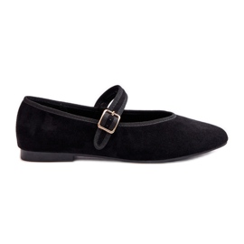 Anlofi Black Suede Buckle Ballerinas