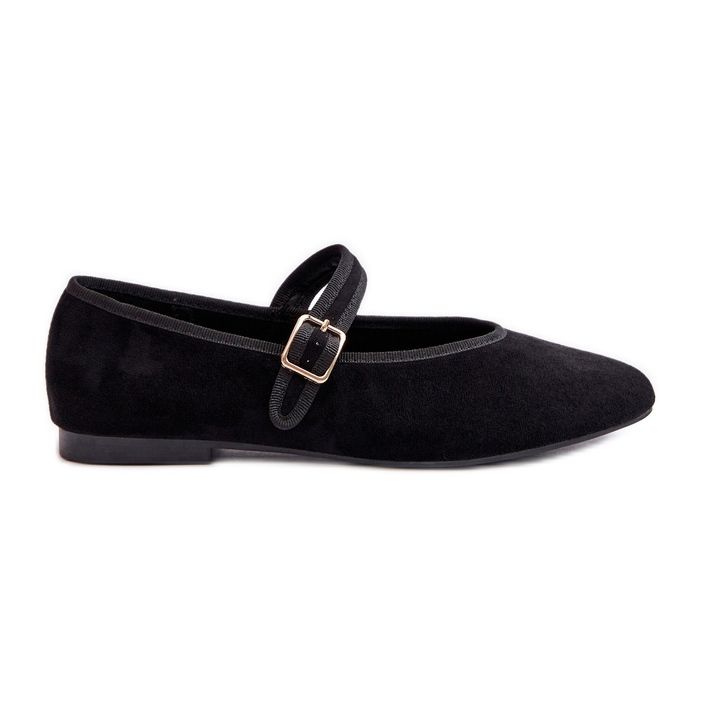 Anlofi Black Suede Buckle Ballerinas Anlofi Black Suede Buckle Ballerinas