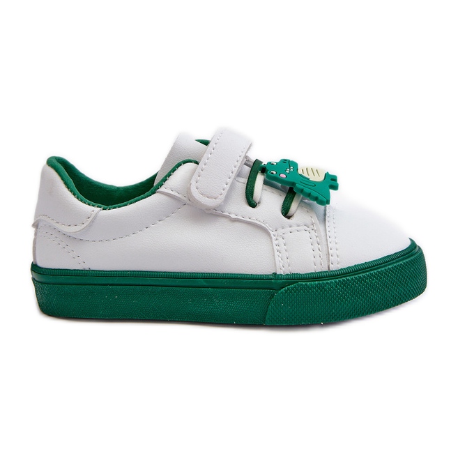 Pennyn Green and White Kids Sneakers With Pin