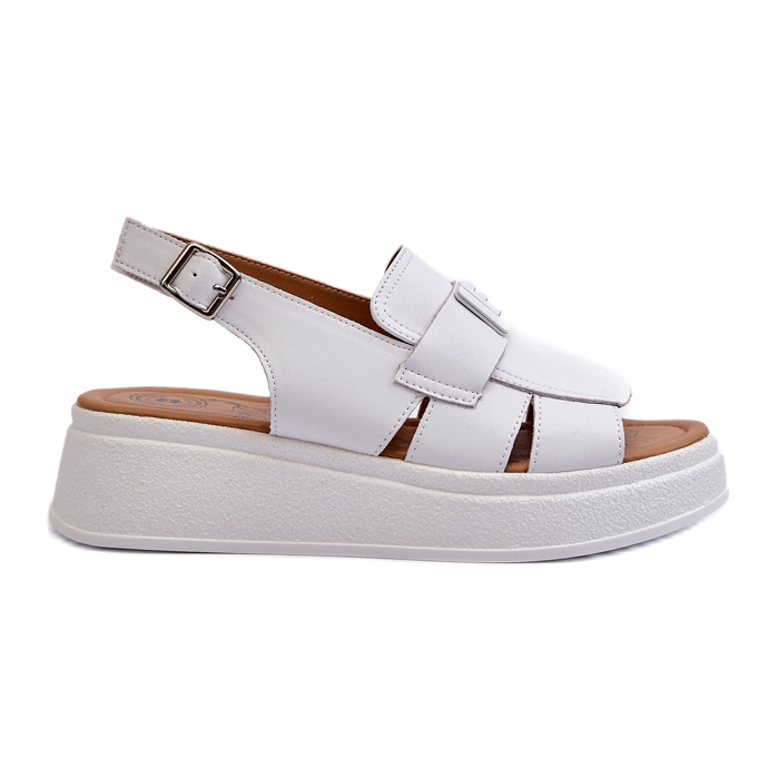 Evento White Vivitellia Women's Leather Sandals On A Platform And Wedge