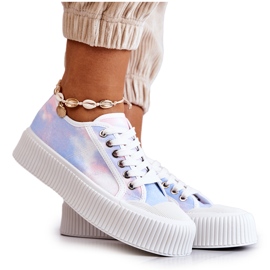 Low women's sneakers on the blue-pink platform multicolored