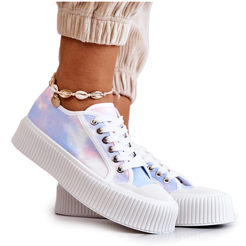 Low women's sneakers on the blue-pink platform multicolored