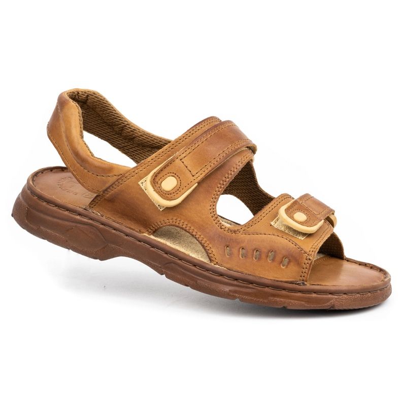 ŁUKPOL Men's leather sandals with velcro 812 brown