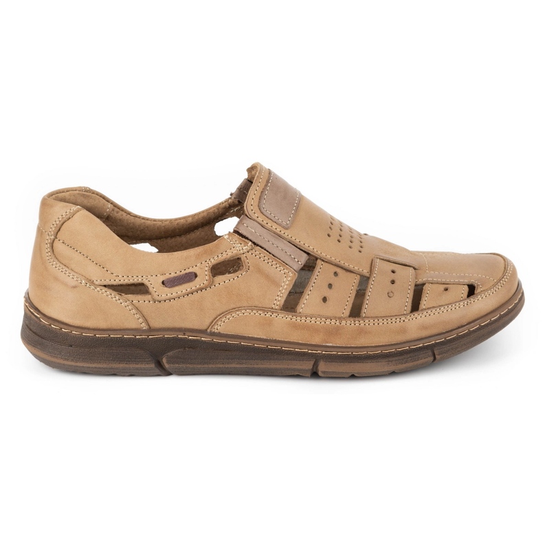 Olivier Men's shoes, leather openwork 601 for summer beige