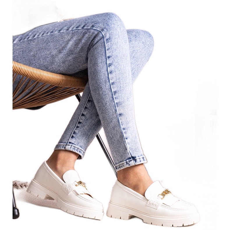 Bez marki White half-boots with gold buckle Anielania