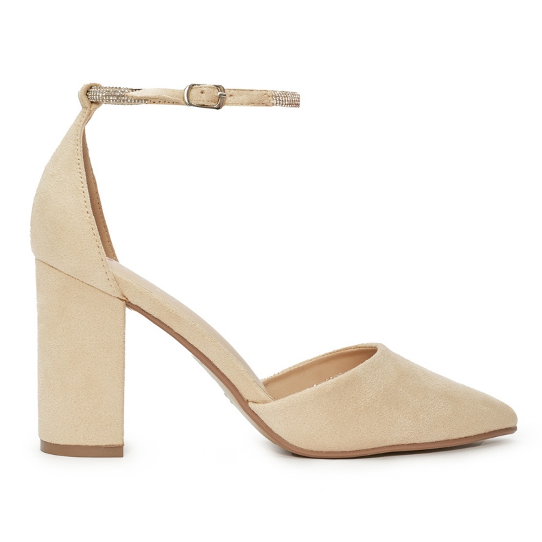 Suede beige pumps with a block heel