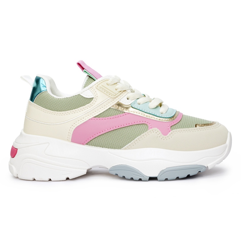 Women's sports shoes with a thick sole green