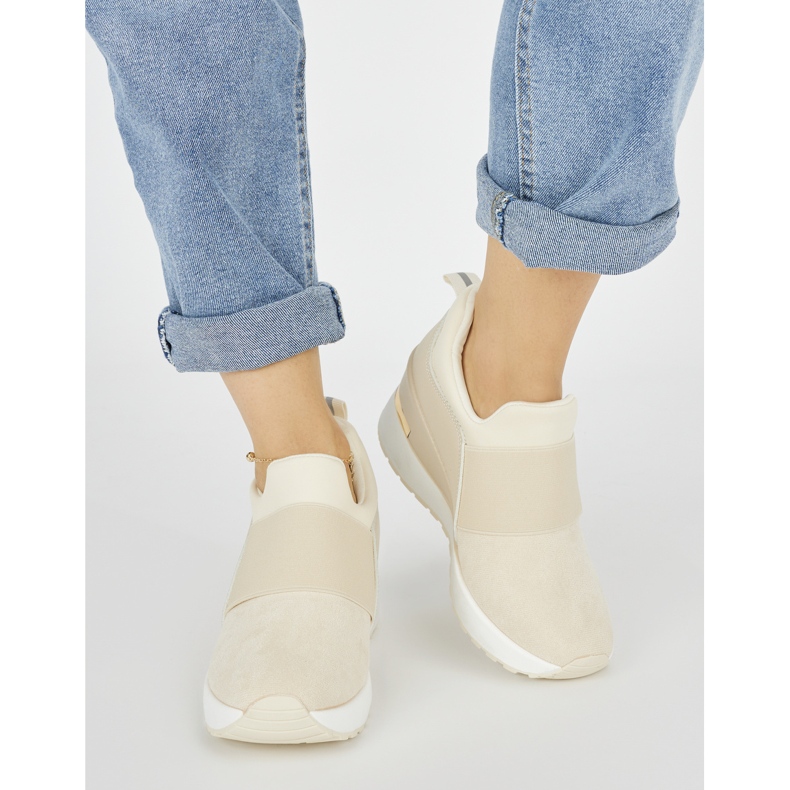 Light beige women's wedge sneakers