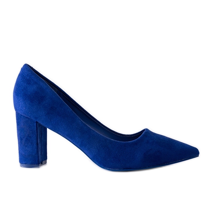 Navy blue suede pumps with a block heel by Laitina