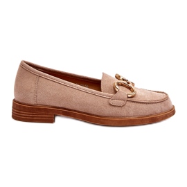 Vinceza Women's Beige Suede Moccasins With Gold Decoration Vinceza Women's Beige Suede Moccasins With Gold Decoration