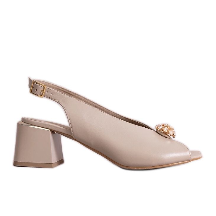 Beige Karino leather block heel sandals