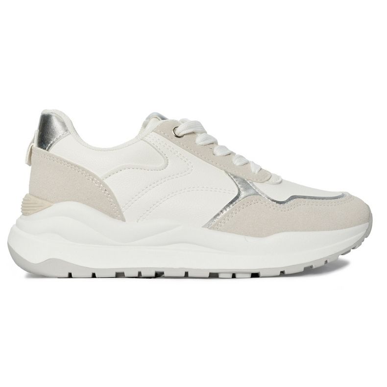 White women's sports shoes with a thick sole