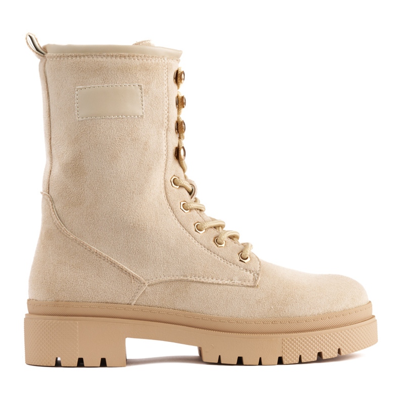 Beige lace-up women's ankle boots