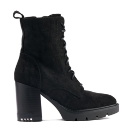 Black suede lace-up ankle boots