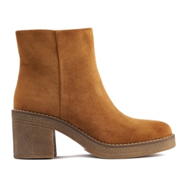 Brown women's ankle boots with a block heel
