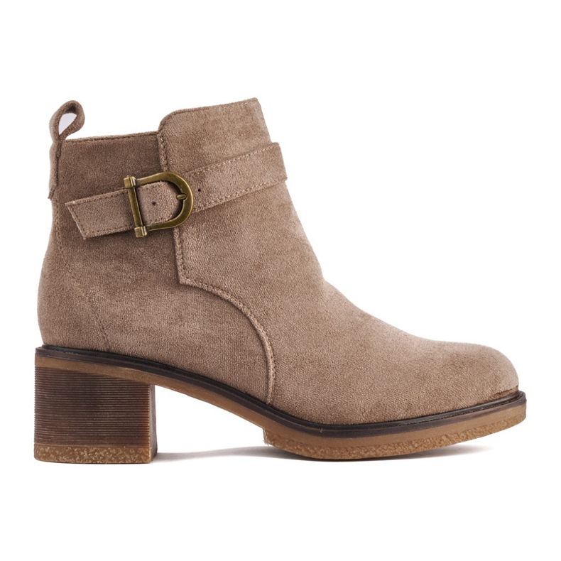 Beige suede ankle boots with a block heel