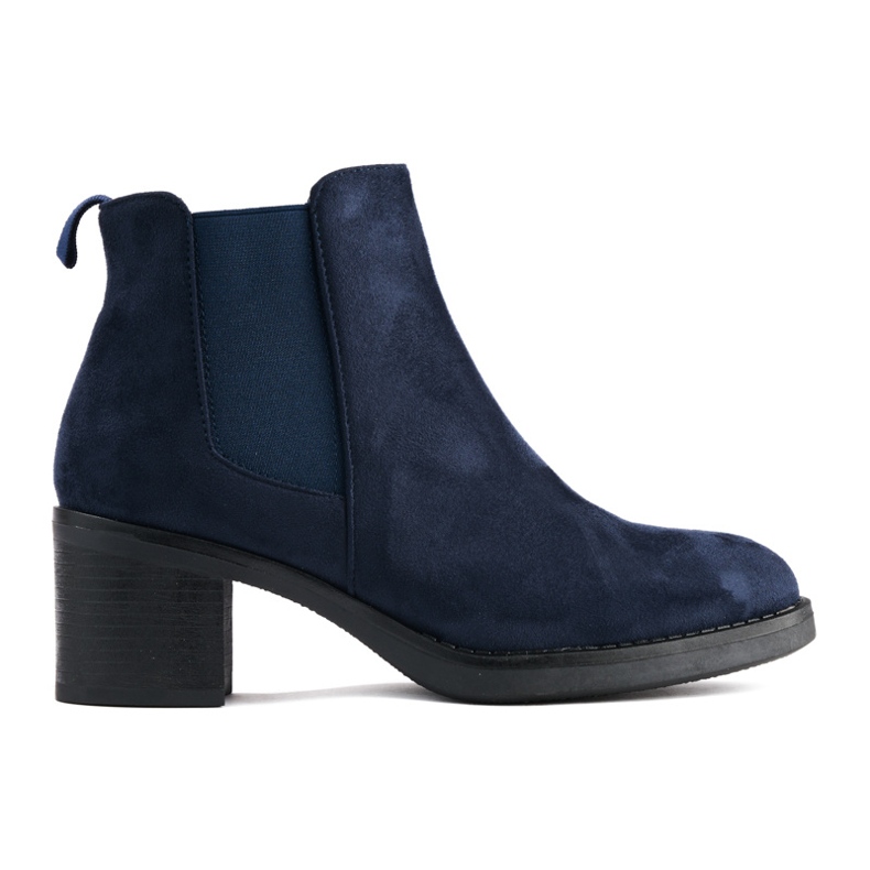 Navy blue classic ankle boots with a block heel
