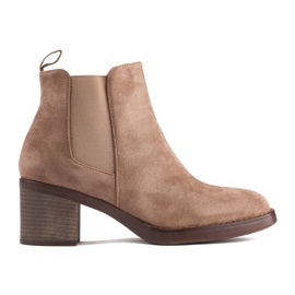 Beige classic ankle boots with a block heel