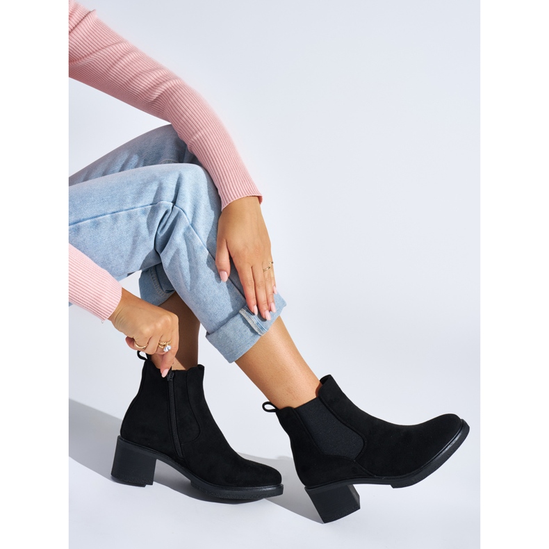 Black classic ankle boots with a block heel
