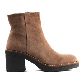 Brown women's ankle boots with a block heel