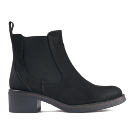 Black women's ankle boots with a low heel