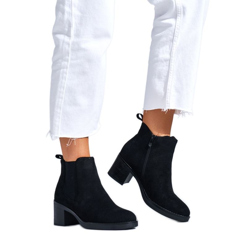 Black classic women's ankle boots with a block heel