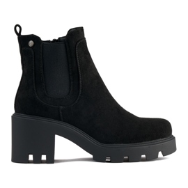 Black women's ankle boots with a heel