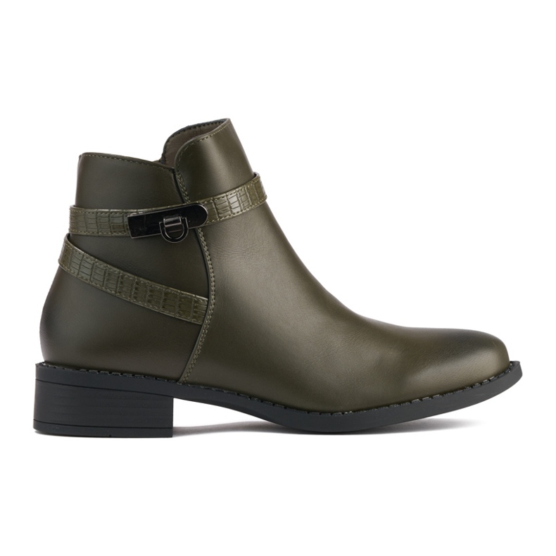 Dark green women's ankle boots with low heels