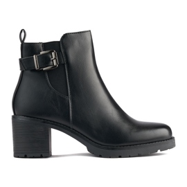 Black women's ankle boots with a heel