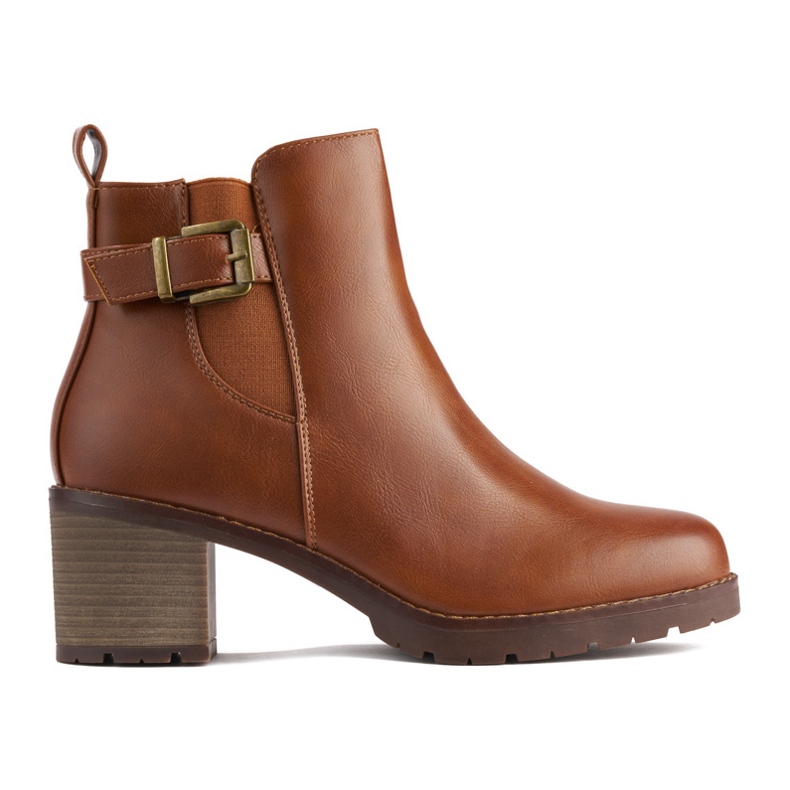 Brown women's ankle boots with a block heel