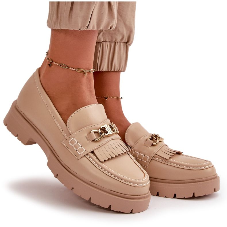 PH2 Eco Leather Women's Moccasins With Gold Decoration Beige Zanita