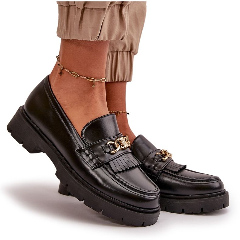 PH2 Eco Leather Women's Moccasins With Gold Decoration Black Zanita