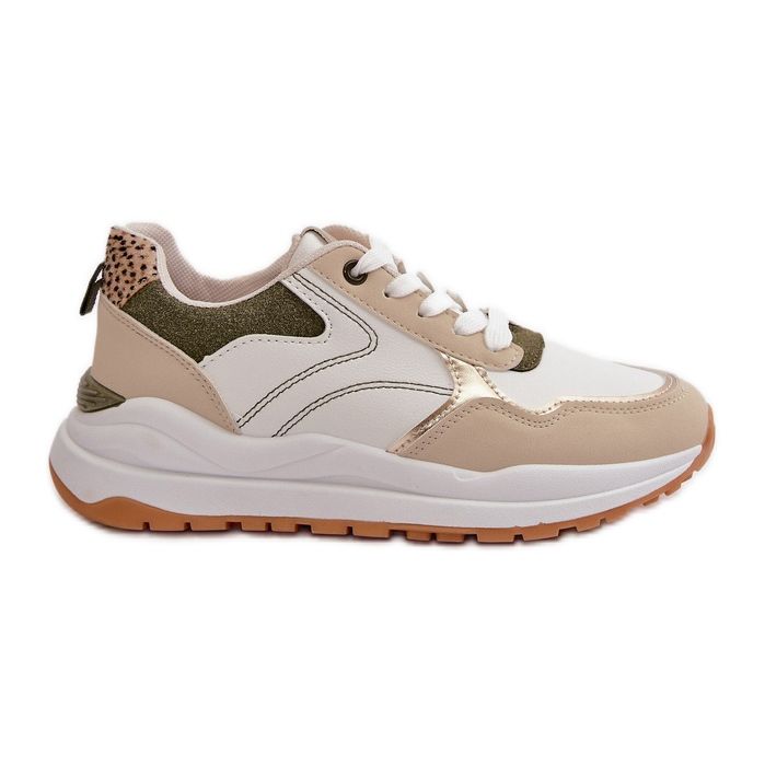 Women's Sneakers On The Platform Made Of Eco Leather Beige-Green Issatta