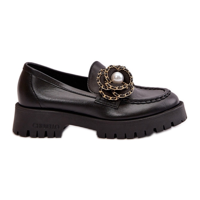 Women's Leather Moccasins Decorated with Flower Black CheBello 4520