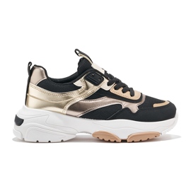 Black and gold sneakers with a thick sole