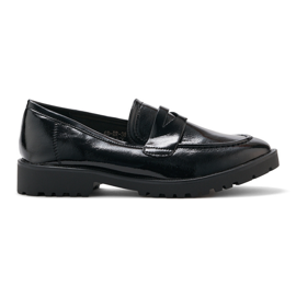 Patent black moccasins