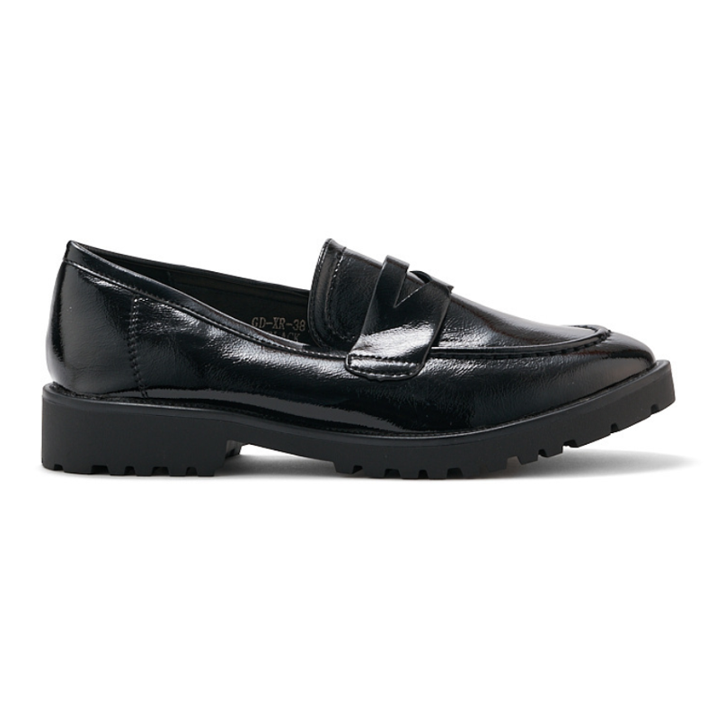 Patent black moccasins
