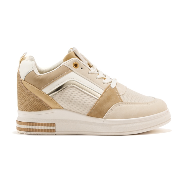 Women's beige sneakers with hidden wedge