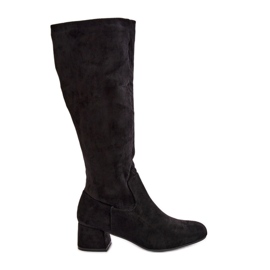 Eco Suede Women's Boots Above The Knee With Zipper Black Elitara