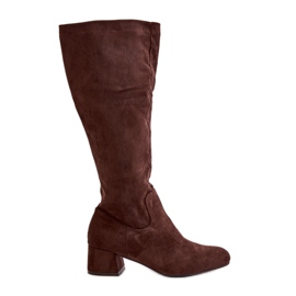Eco Suede Women's Boots Above The Knee With Zipper Brown Elitara
